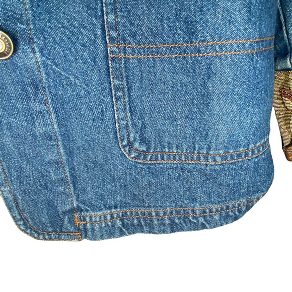 Vintage 80s 90s Blassport Womens Embroidered Denim Jean Jacket Floral Collar - S - Picture 4 of 9